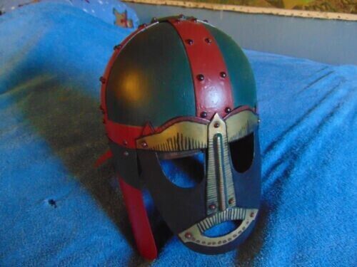 Very Unique Painted Anglo Saxon Sutton Hoo Viking Style Reproduction Helmet Prop
