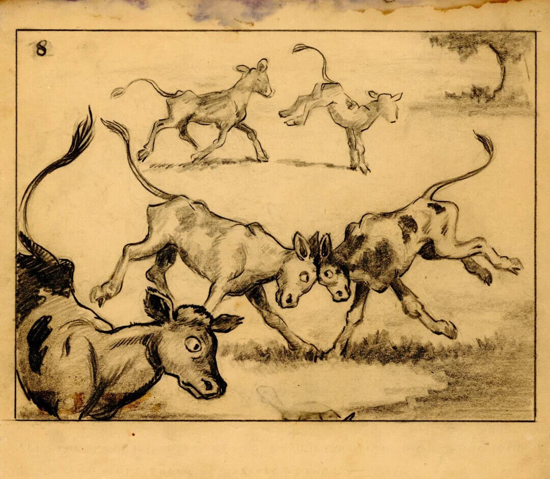 1938: Disney: Ferdinand the Bull- Original Storyboard Drawing