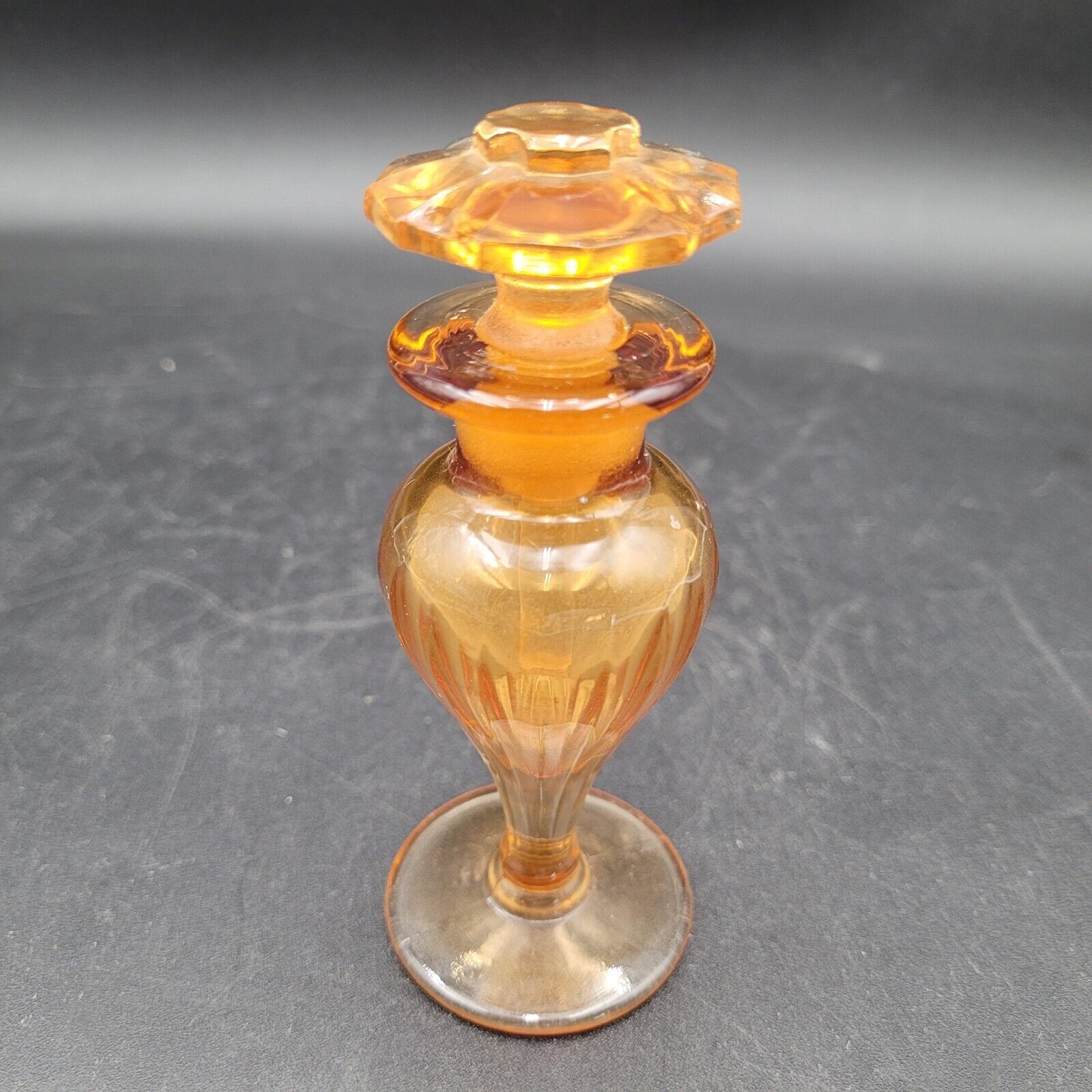 Antique Cambridge Perfume Bottle Dark Amber Glass Art Deco Nouveau w/Dauber