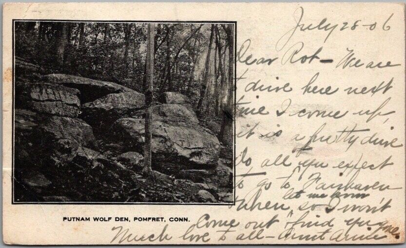 Vintage Pomfret, Connecticut Postcard ISRAEL PUTNAM WOLF DEN 1906 CT Cancel