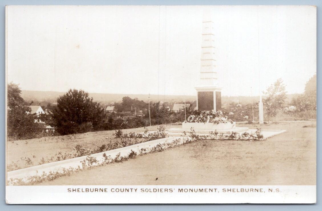 RPPC SHELBURNE COUNTY SOLDIERS' MONUMENT NOVA SCOTIA CANADA 1920's ERA