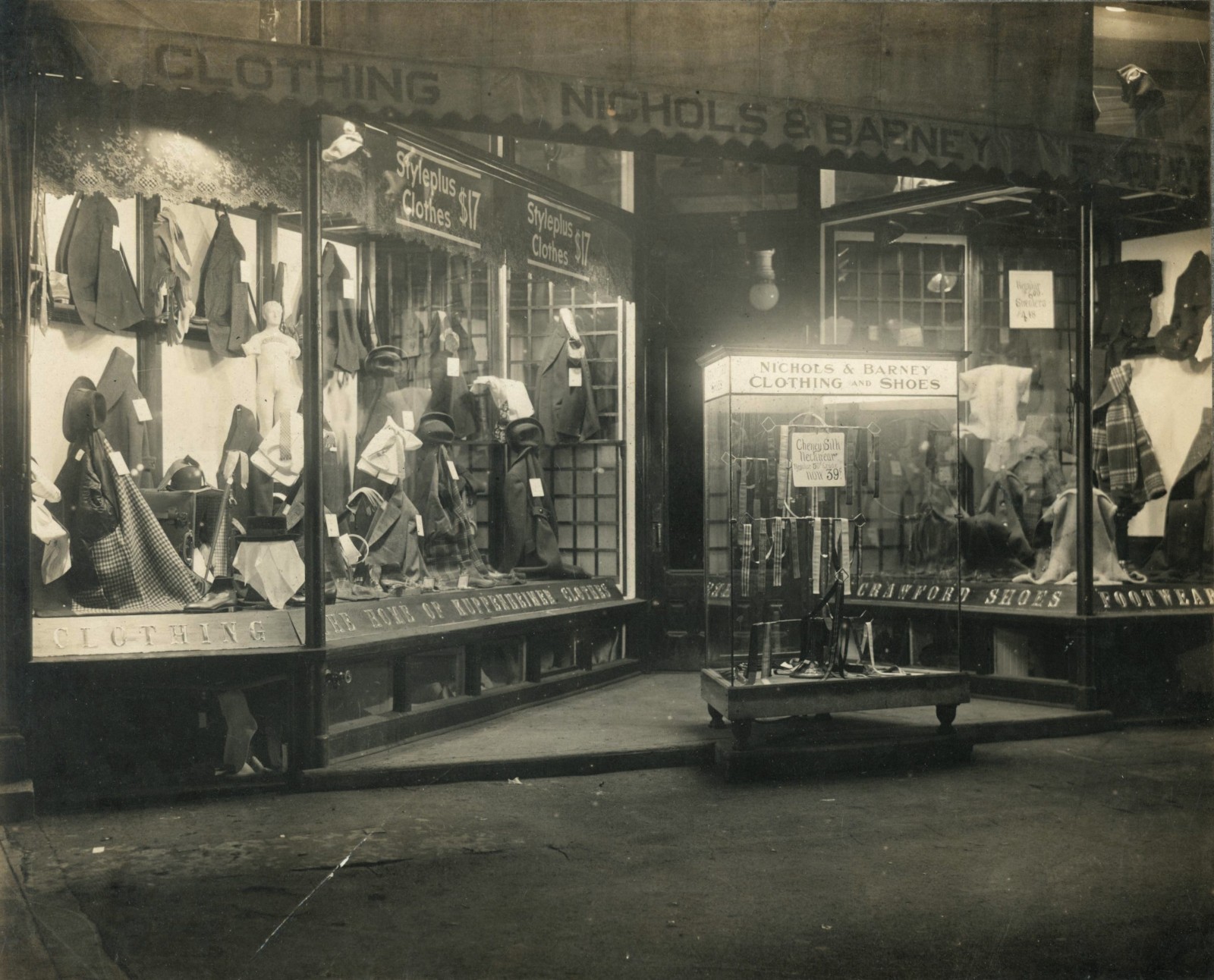 c1916 Rutland VT Nichols & Barney Men\'s Clothing Storefront Window Display Photo c1916 Rutland VT Nichols & Barney Men\'s Clothing Storefront Window Display Photo