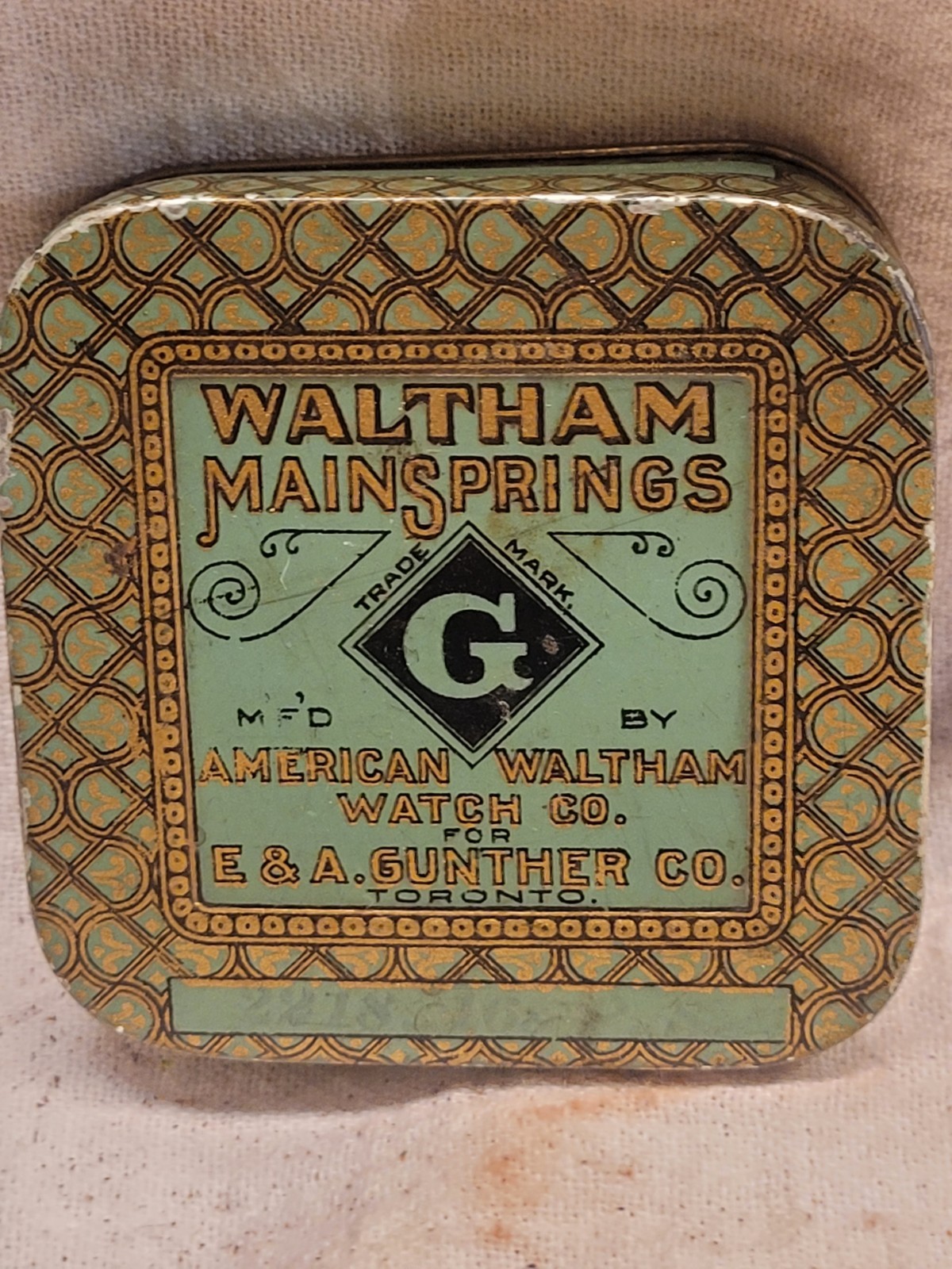 Waltham Mainsprings Tin  American Waltham Watch Co Great Graphics Empty