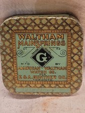 Waltham Mainsprings Tin  American Waltham Watch Co Great Graphics Empty picture