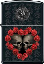 Zippo Anne Stokes Skull, Red Heart Roses, Gothic, Fantasy On Black Matte Lighter picture