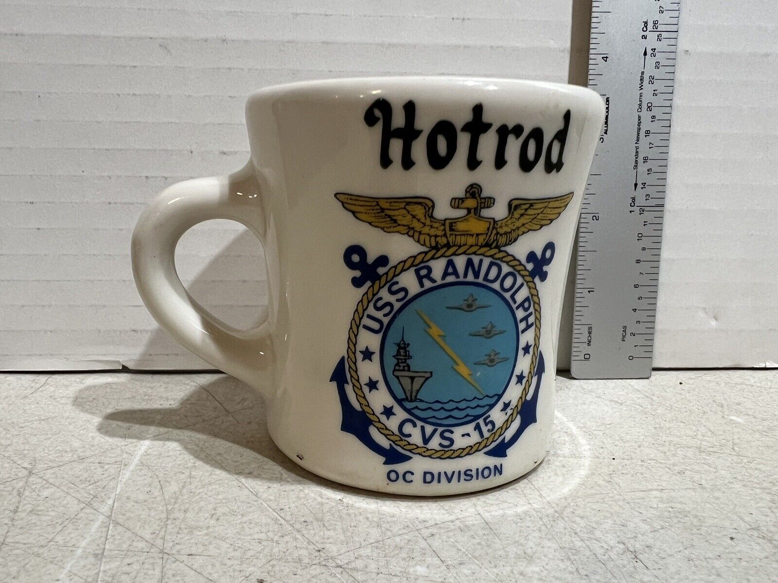 USS RANDOLPH CVS-15 Aircraft Carrier Ship\'s Crest Coffee Cup Victor Hotrod