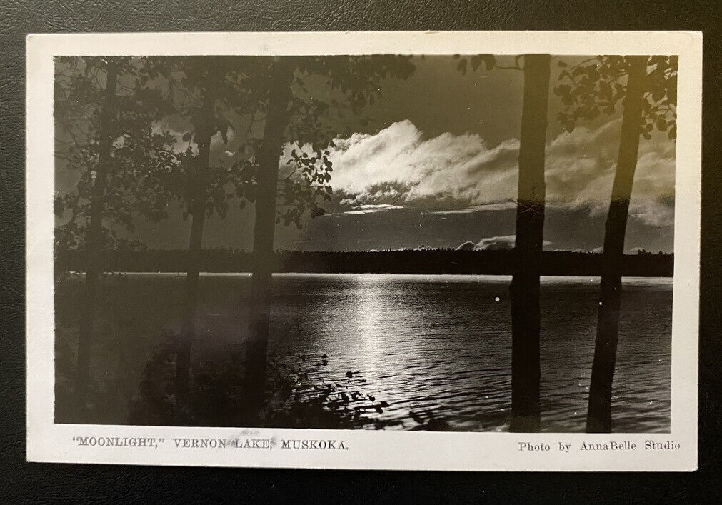 Postcard RPPC Vernon Lake Moonlight Muskoka Canada