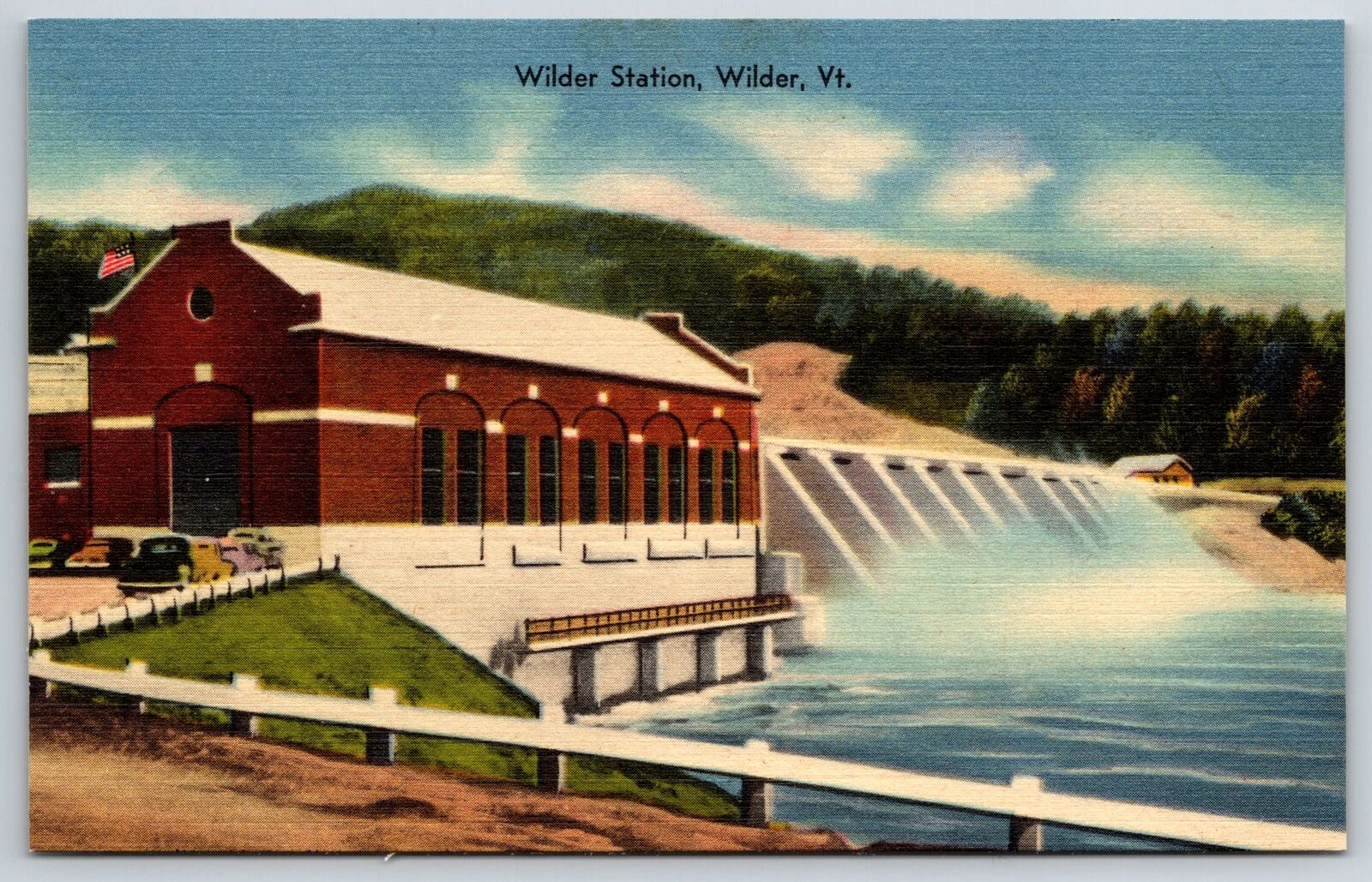 Wilder Vermont~Wilder Station Dam~Hydro Electric Plant~1940s Linen Postcard