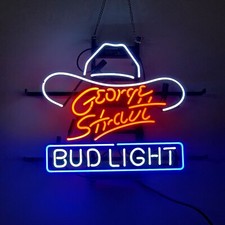 George Strait Cowboy White Hat Beer Bar Glass Neon Light Sign Artwork BC 24