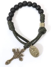 St. Michael One Decade Green Paracord Black Beads Bracelet Prayer Rosary picture