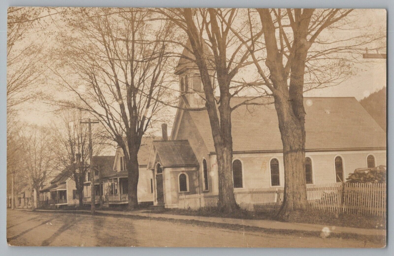 Proctorsville Vermont VT Main Street Holy Name Of Mary Church RPPC Postcard 1921