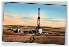 Oli Well Drilling Rig, Williston Basin, Western ND Linen Postcard I18 picture