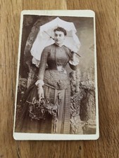 victorian cdv photograph . pretty lady with a quality white parasol . bridport picture