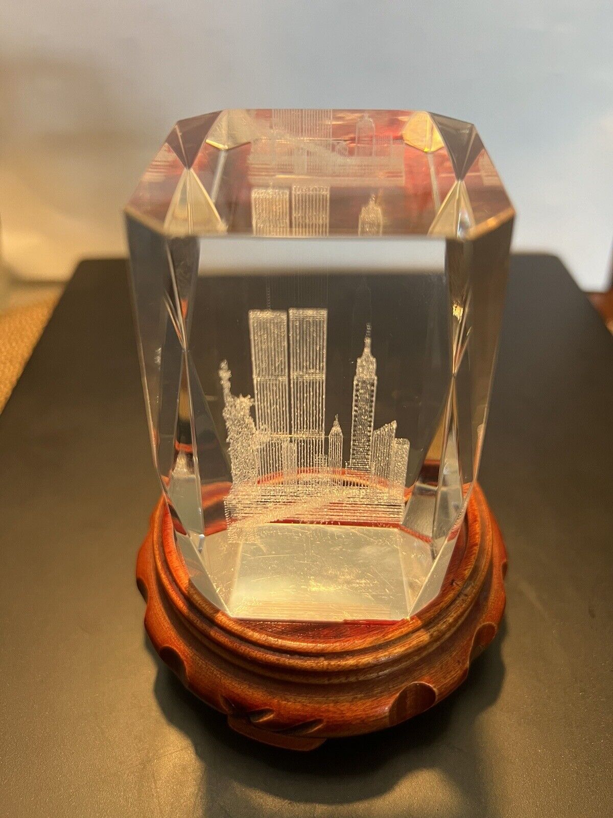 Forever Twin Towers laser etched glass paperweight