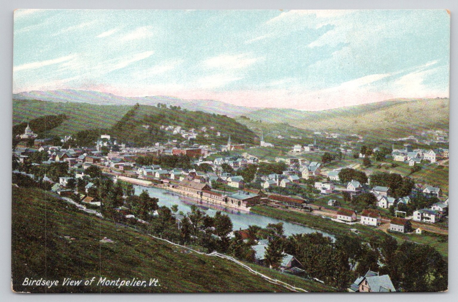 Montpelier, Vermont Birdseye View Postcard - Hugh C. Leighton Co.