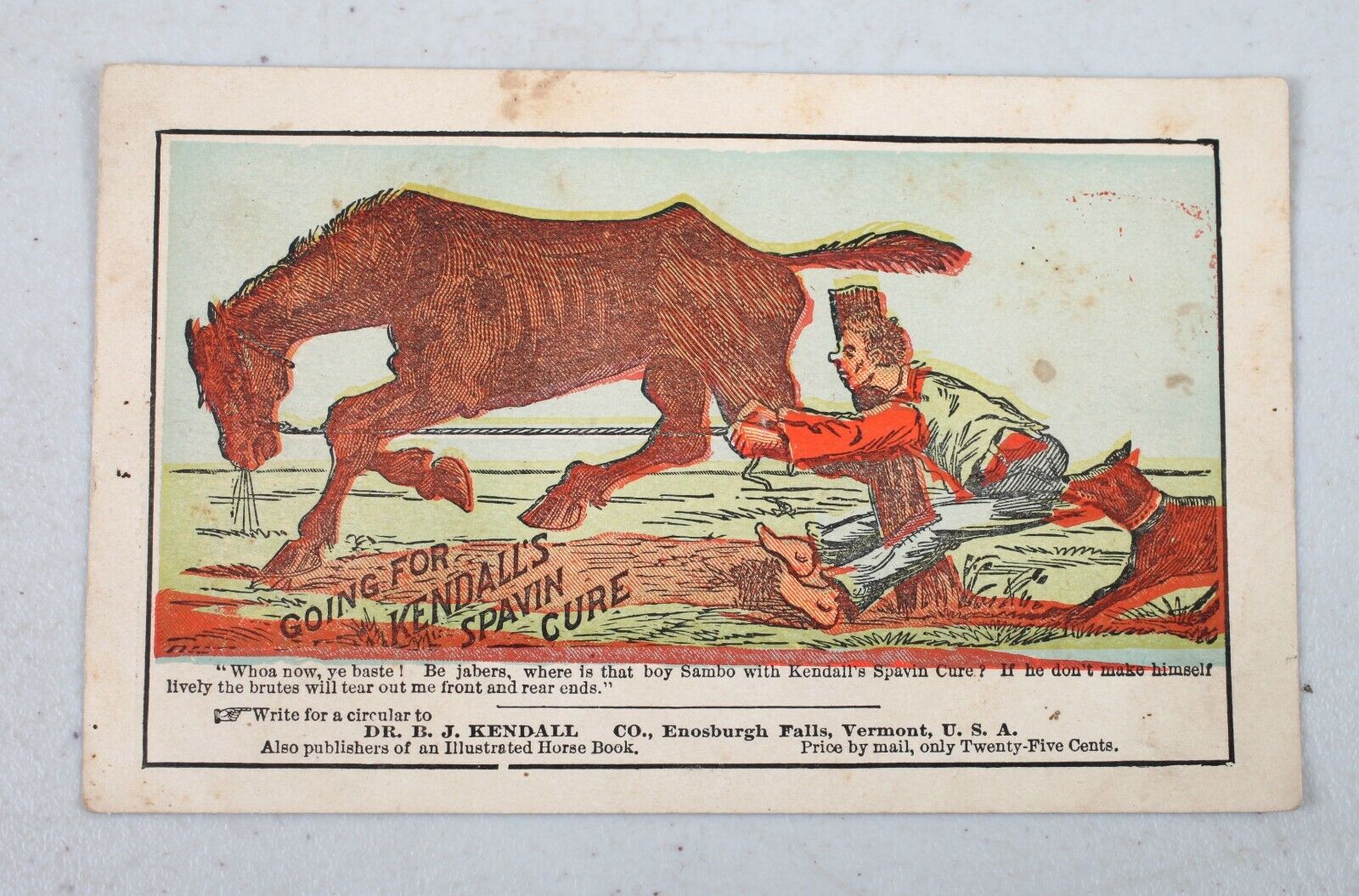 Victorian Trade Card Kendall\'s Spavin Cure Horse Medicine Enosburgh Falls VT  