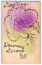 c1910 Greetings From Downers Grove Illinois IL Embossed Flower Postcard picture