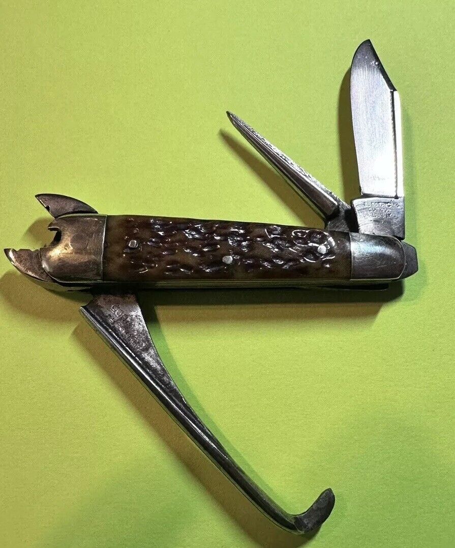 Electric Cutlery  Co.  Walden NY . NO Barnett.  Bone Handle Plier Pocket Knife