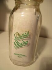 Half-Pint Milk Bottle Davis Dairy, Newfane N.Y. Green Letters. 5.5