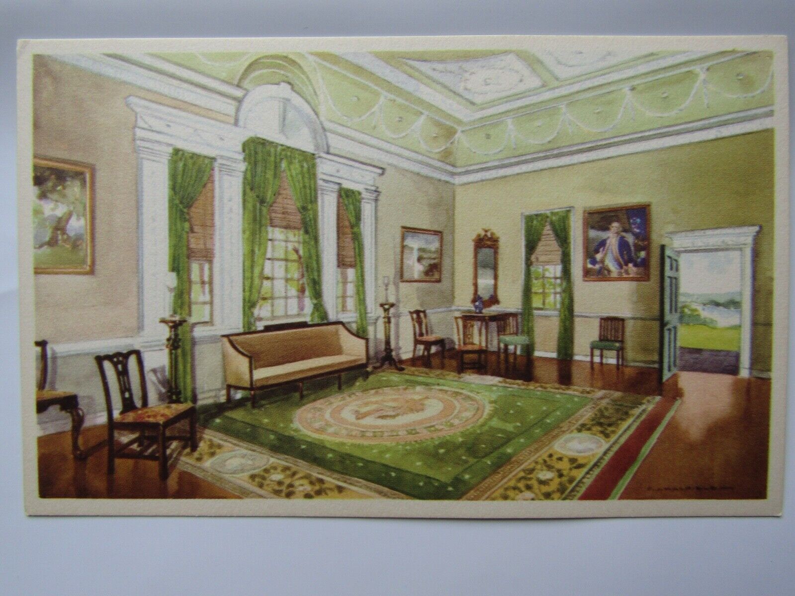 The Banquet Hall, Mount Vernon, Virginia ,Watercolor Postcard