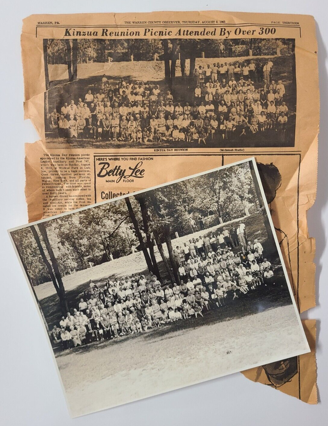 1963 Kinzua Day Reunion Picnic Attendees Photo at Wildcat Park Ludlow Warren PA
