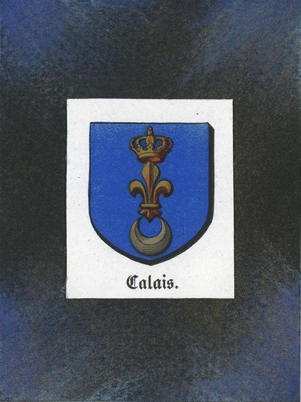 ANTIQUE CALAIS FRANCE HERALDRY CREST PRINT ON ACEO NEW BLACK PAPER COAT OF ARMS