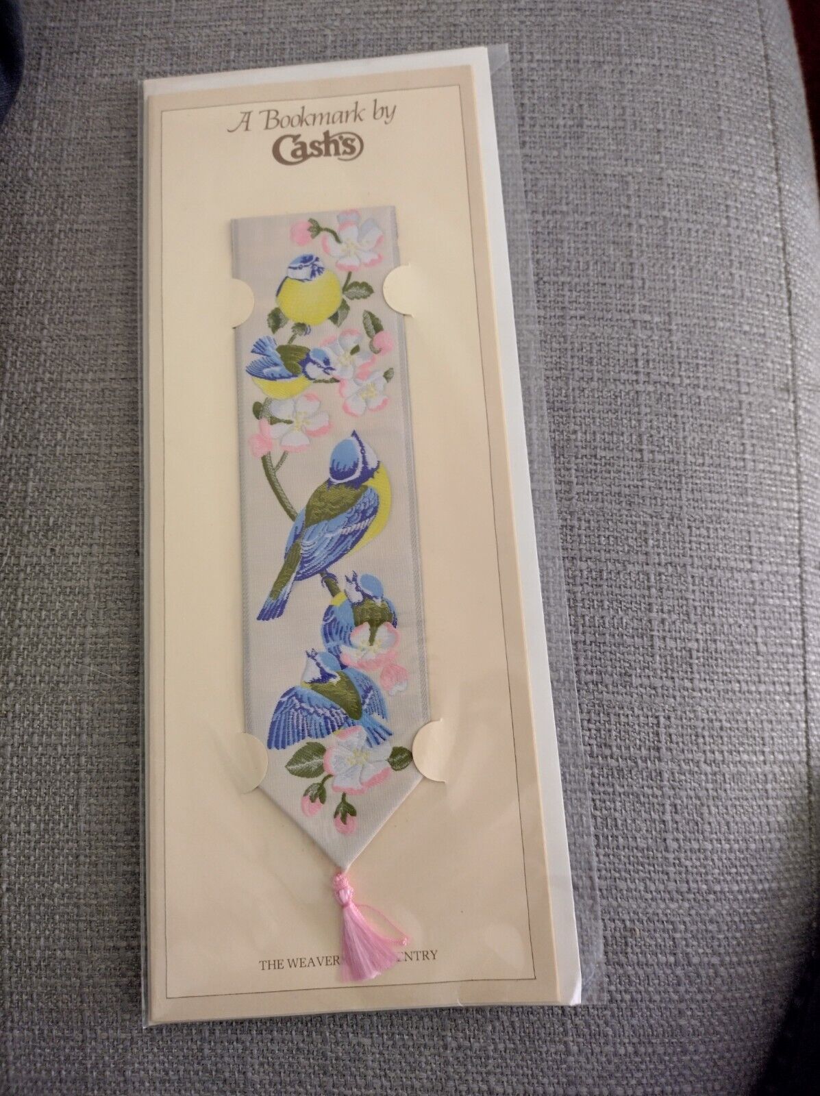Cash\'s Blue Tits Silk Woven Bookmark + Card & Envelope - Unopened