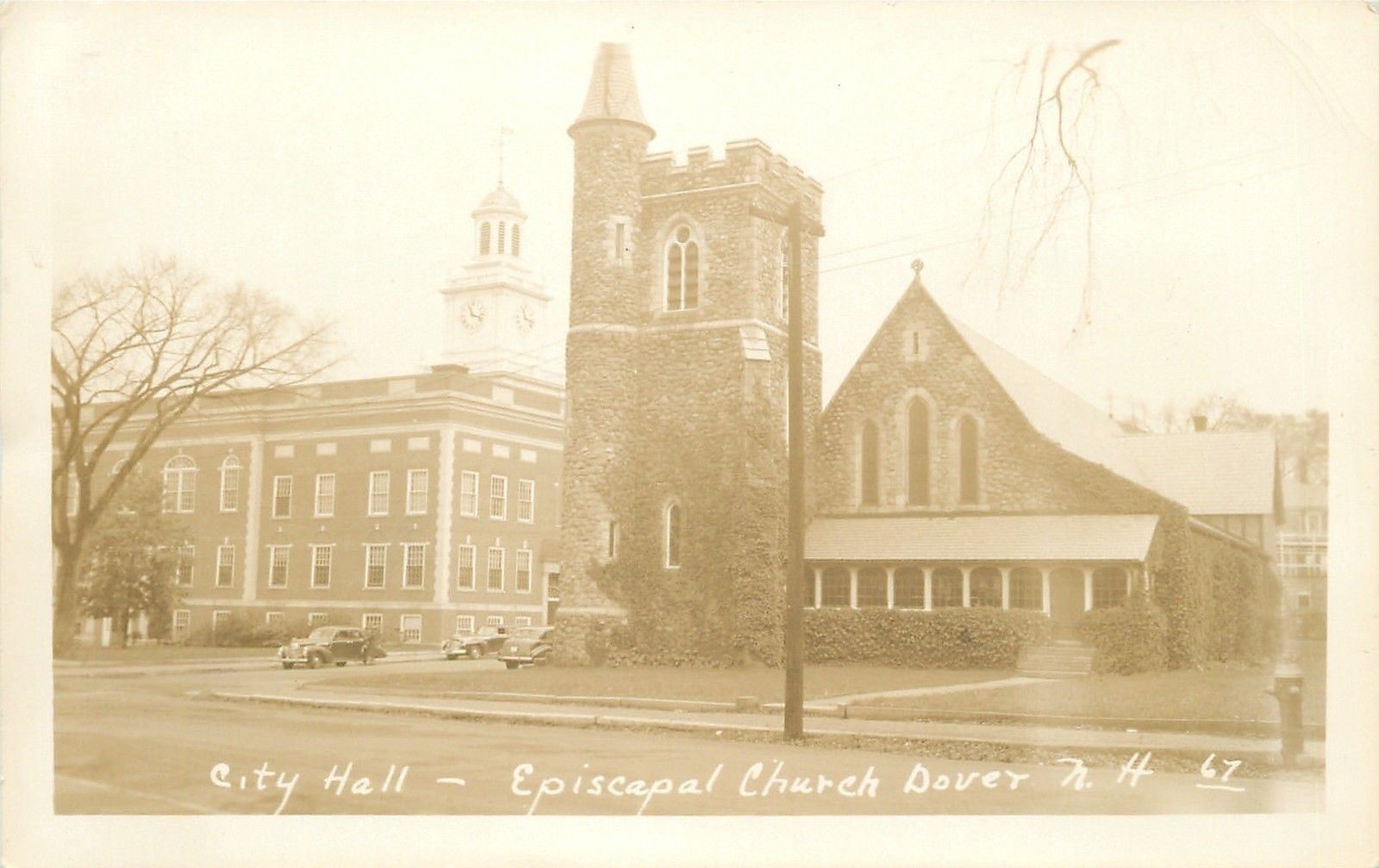Dover New Hampshire~Episcopal Church~Old Tower, New Bldg~City Hall RPPC 1940s