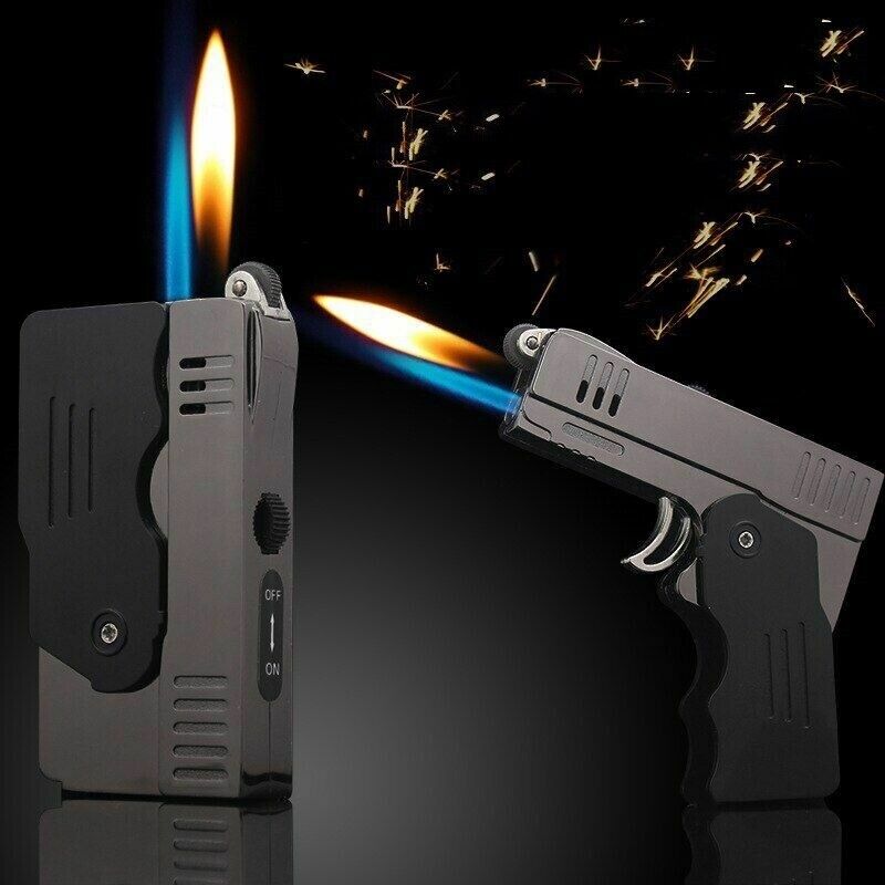 Black Dual Flame Jet Lighter Windproof Gun Pistol Cigar Flint Pipe USA Seller