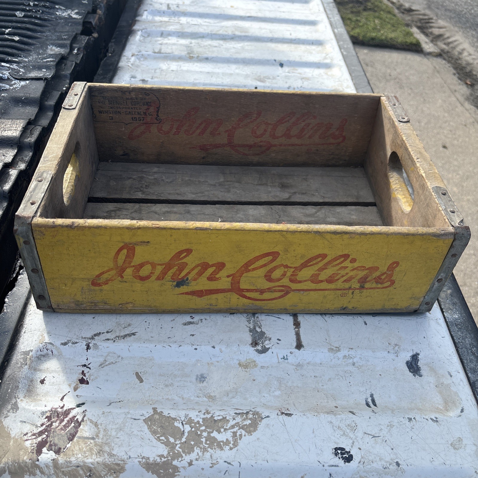 Vintage 1957 John Collins Soda Crate Wooden Brunswick Orange Wood Box Sign Vintage 1957 John Collins Soda Crate Wooden Brunswick Orange Wood Box Sign