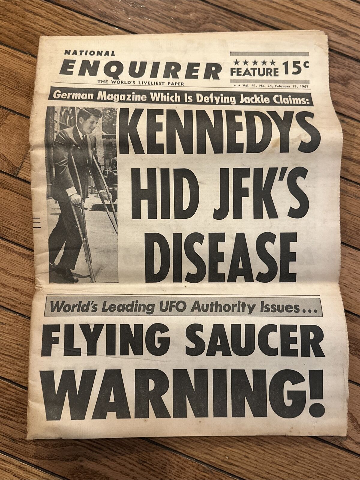 VTG National Enquirer Newspaper 2/19/67 ￼JFK Addison\'s Disease Buddy Hackett