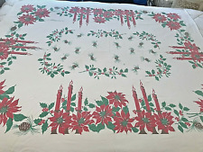Christmas Tablecloth Poinsettias Holly Pine Cones Candles Cutter 52