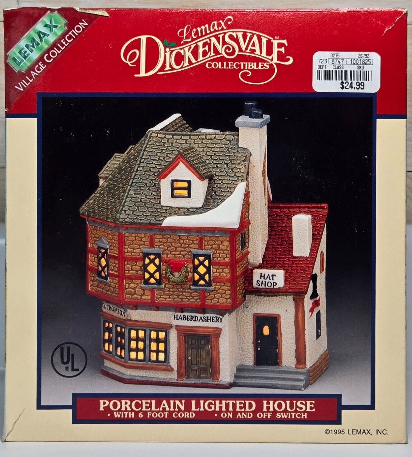 Lemax Village Square Lighted House Greg\'s Haberdashery Hat Shop w/Cord