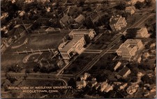 1944 Wesleyan University Middletown CT Aerial View Collotype Postcard Posted picture