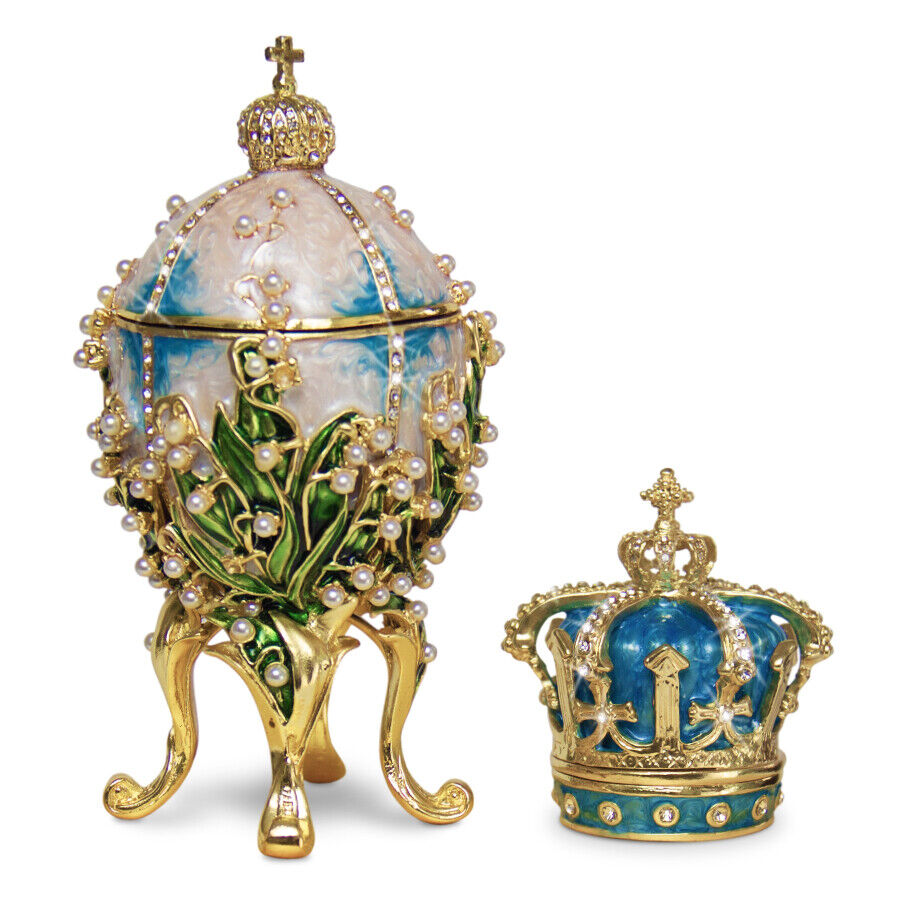 Lilies of the Valley Faberge Egg Replica Extra Large 5.9 inch (15 cm) + Crown