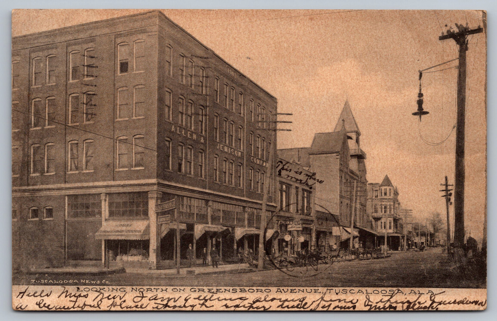 Postcard Looking North Greensboro Ave Tuscaloosa Alabama C1907 Postcard Looking North Greensboro Ave Tuscaloosa Alabama C1907