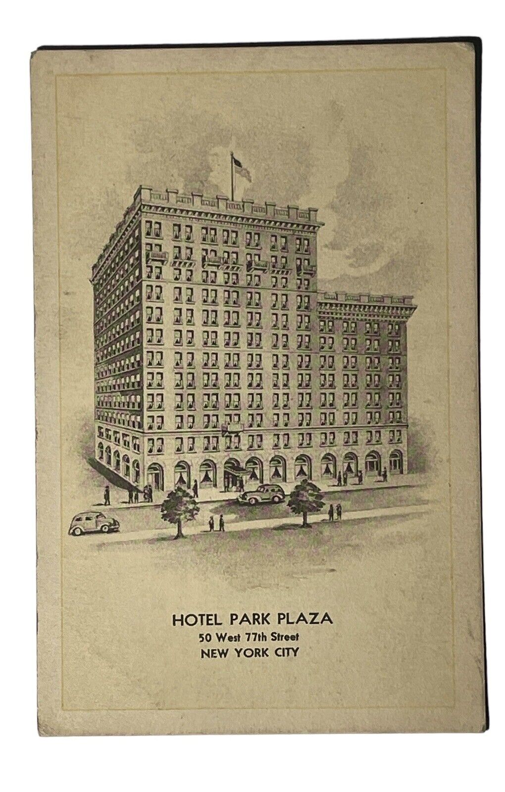 VTG Hotel Park Plaza Postcard 50 West 77th Street New York City Rare Manger Note