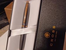 CROSS CALAIS MATTE BLACK AND ROSE 23KT GOLD BALLPOINT PEN $80 NEW CHRISTMAS GIFT picture