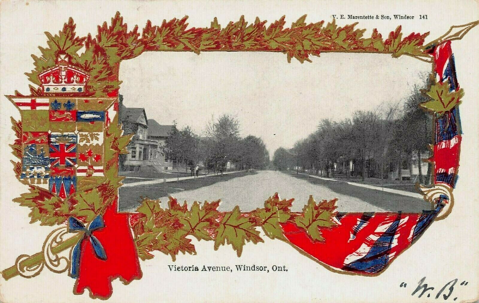 Victoria Ave., Windsor, Ontario, Canada, Early Patriotic Postcard, Used 