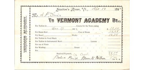 1892 Vermont Academy Bill Saxtons River School Document Education Accountancy