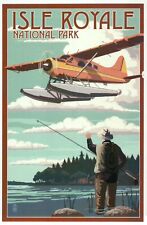 Isle Royale National Park Michigan, Float Plane & Fisherman MI - Modern Postcard picture