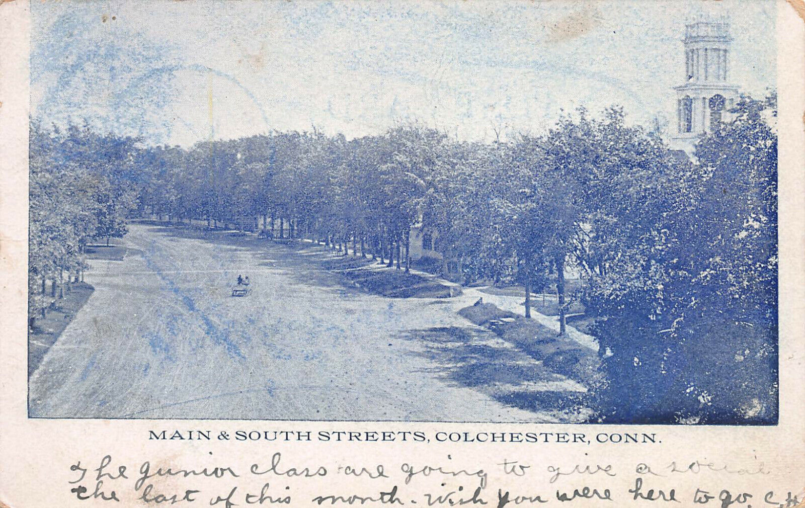 Main & South Streets, Colchester, Connecticut, Very Early Postcard, Used in 1908