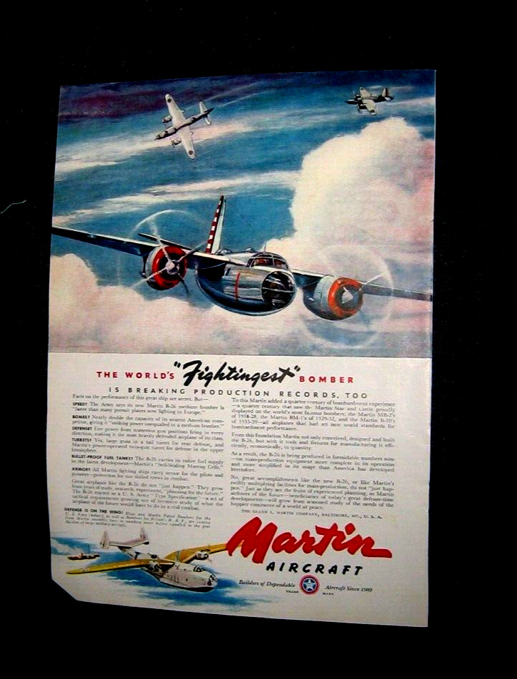 1941 Martin B-26 Marauder Aircraft Original Print Ad