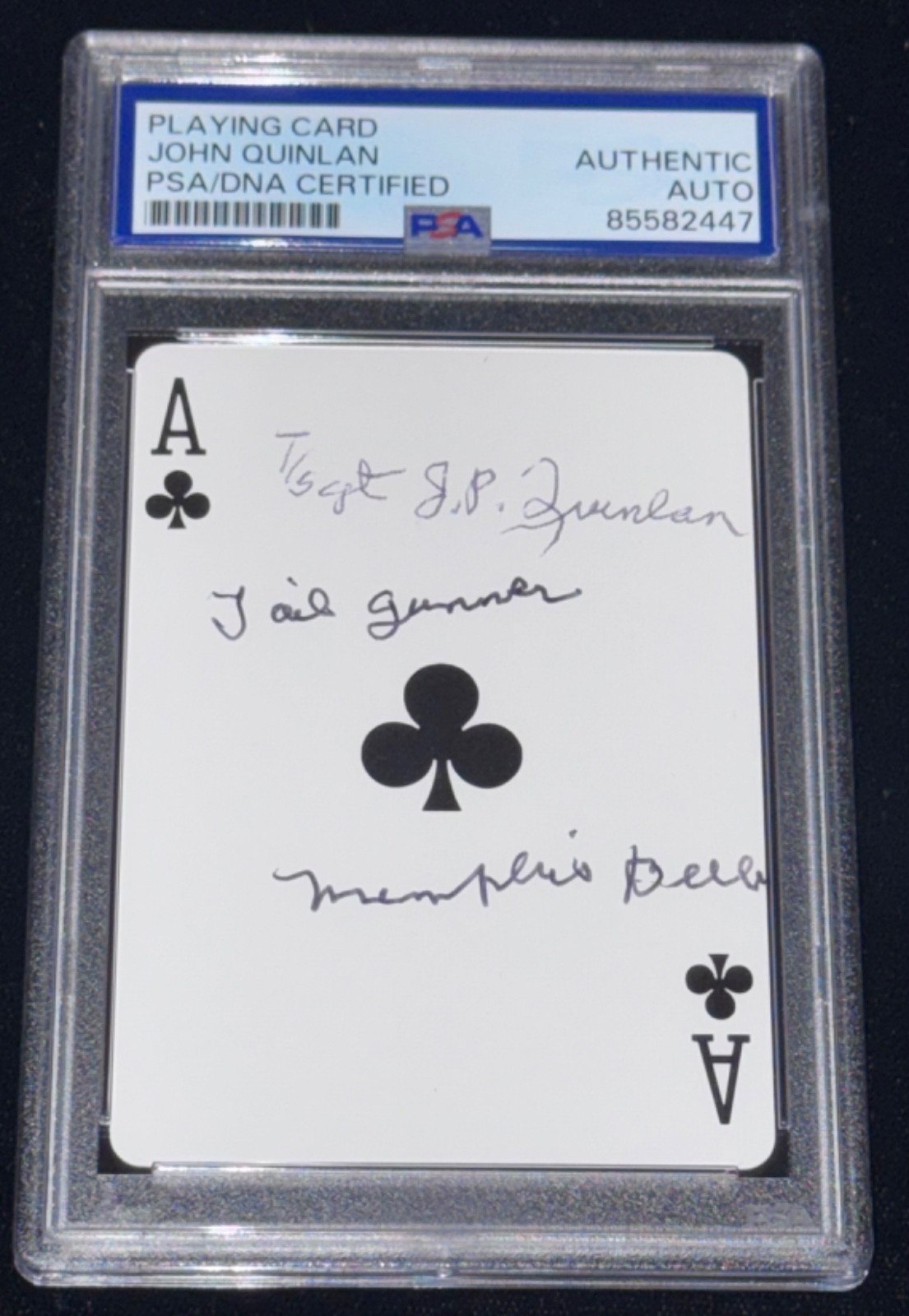 Autographed JP Quinlan WWII Memphis Belle Tail Gunner Signed Ace Card Auto PSA Autographed JP Quinlan WWII Memphis Belle Tail Gunner Signed Ace Card Auto PSA