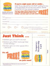 1996 Burger King Kids Club Membership Application Hiram GA Fun Design picture