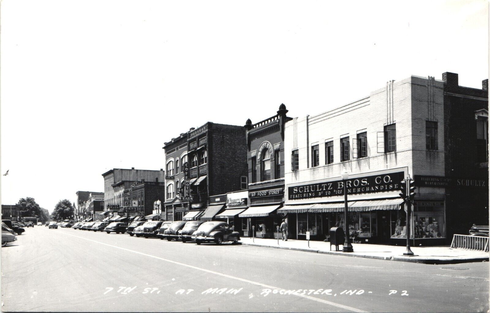 MAIN STREET VIEW antique real photo postcard rppc ROCHESTER INDIANA IN 1940s
