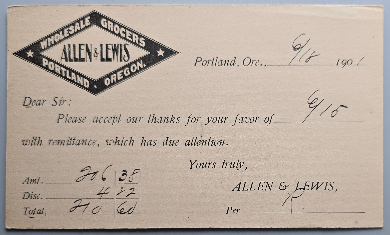 1901 Allen & Lewis Wholesale Grocers Portland Oregon Postal Card Murray Idaho Ba