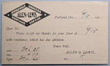1901 Allen & Lewis Wholesale Grocers Portland Oregon Postal Card Murray Idaho Ba picture