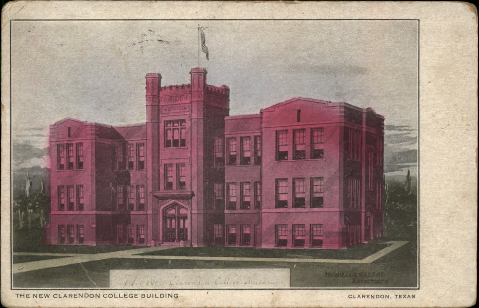 Clarendon Texas College Building hand tinted 1908 postcard