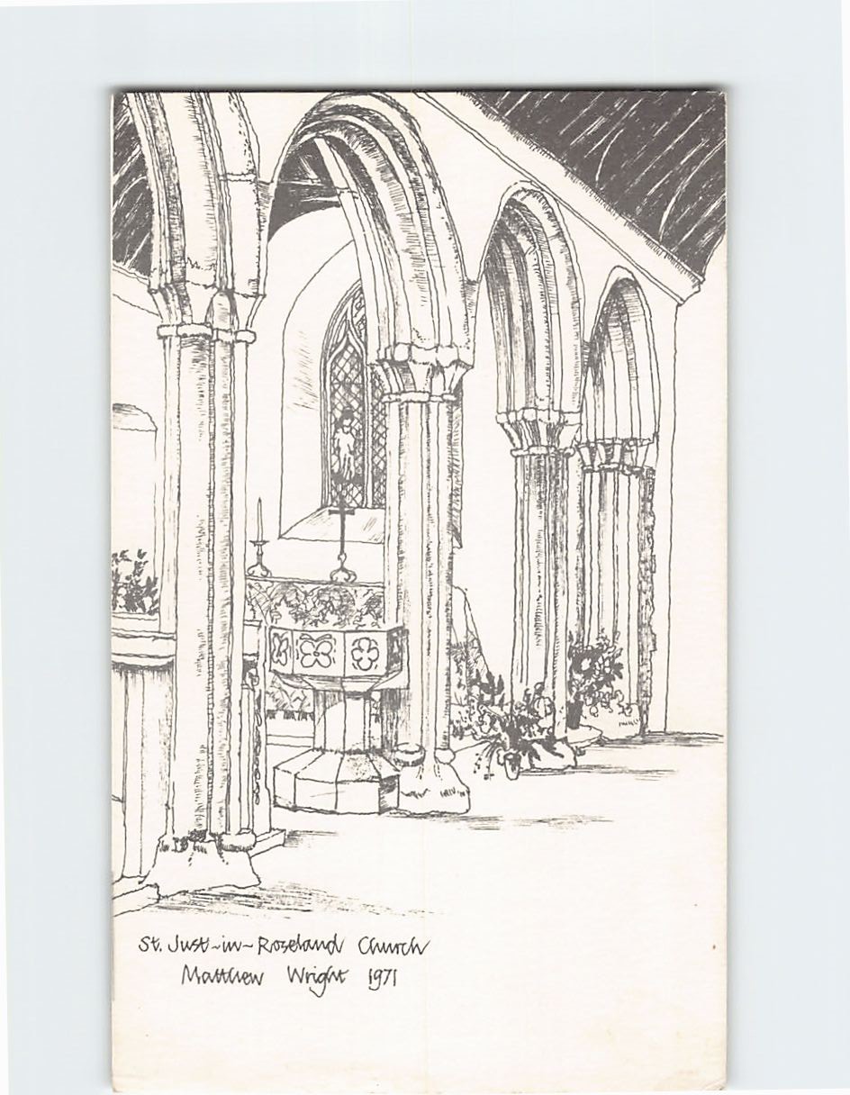 Postcard Interior St. Just-in-Roseland Church in Cornwall England